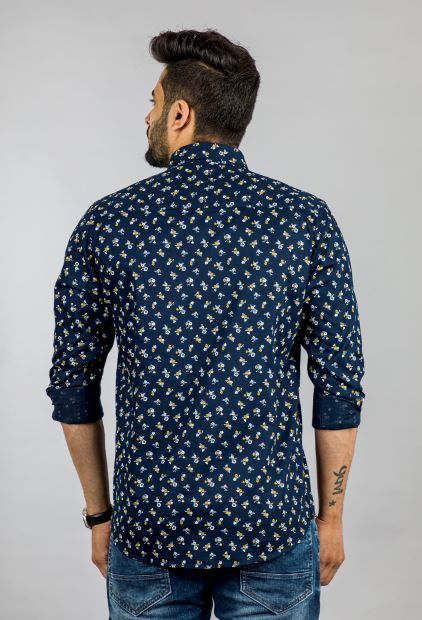 Men's Space Blue Flower Printed Shirt
