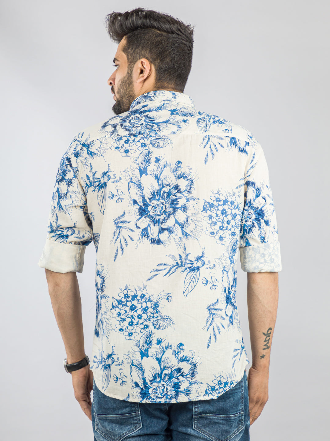 Men's Cobalt Blue Printed Shirt