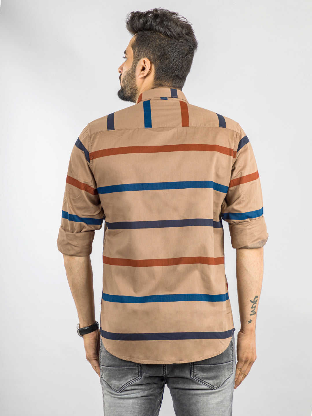 Tawny Brown Horizontal Stripes  Shirt