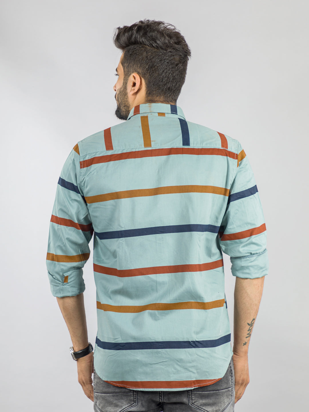 Persian Green Horizontal Stripes  Shirt