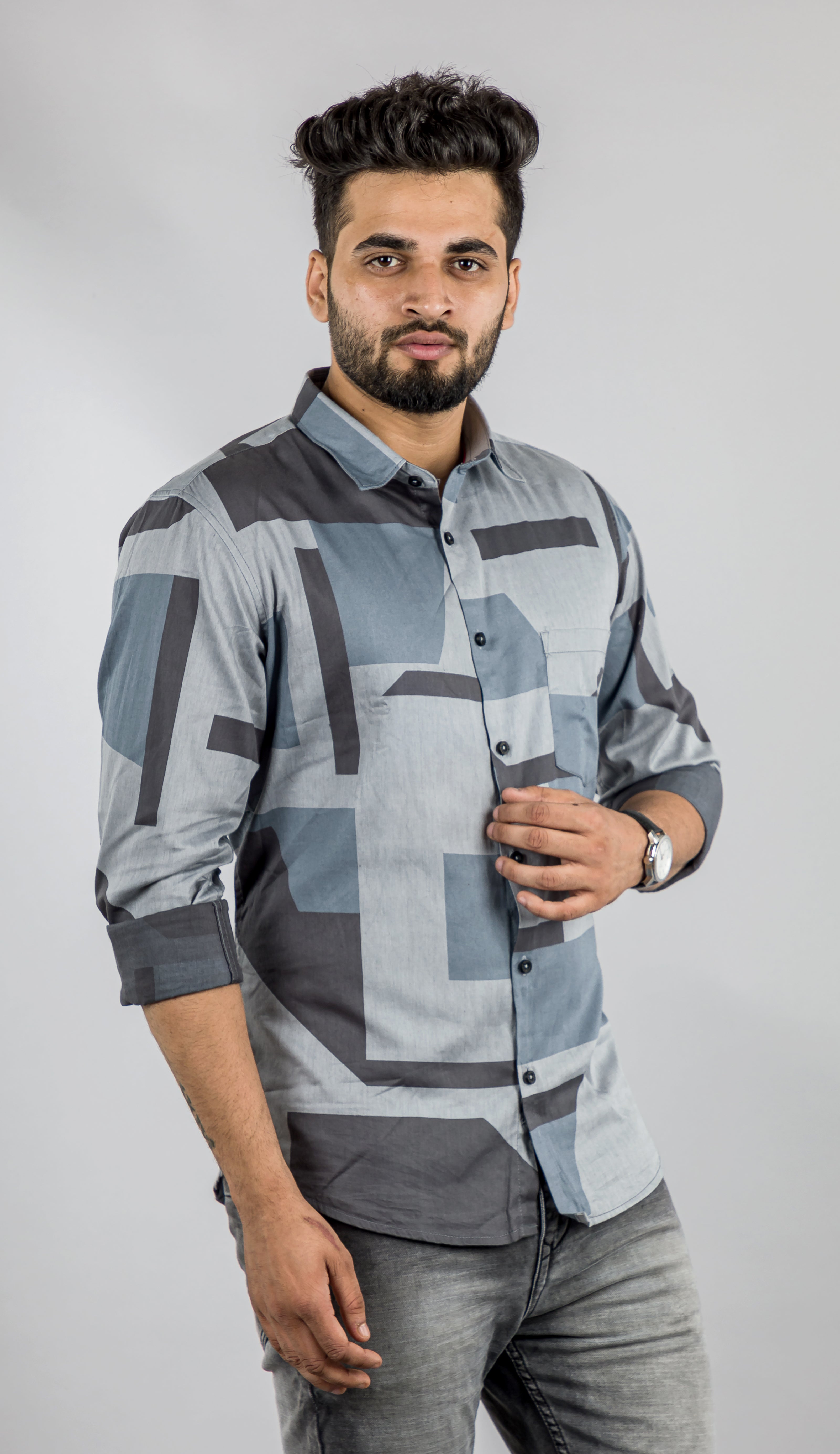Men's Lava Grey Printed Shirt
