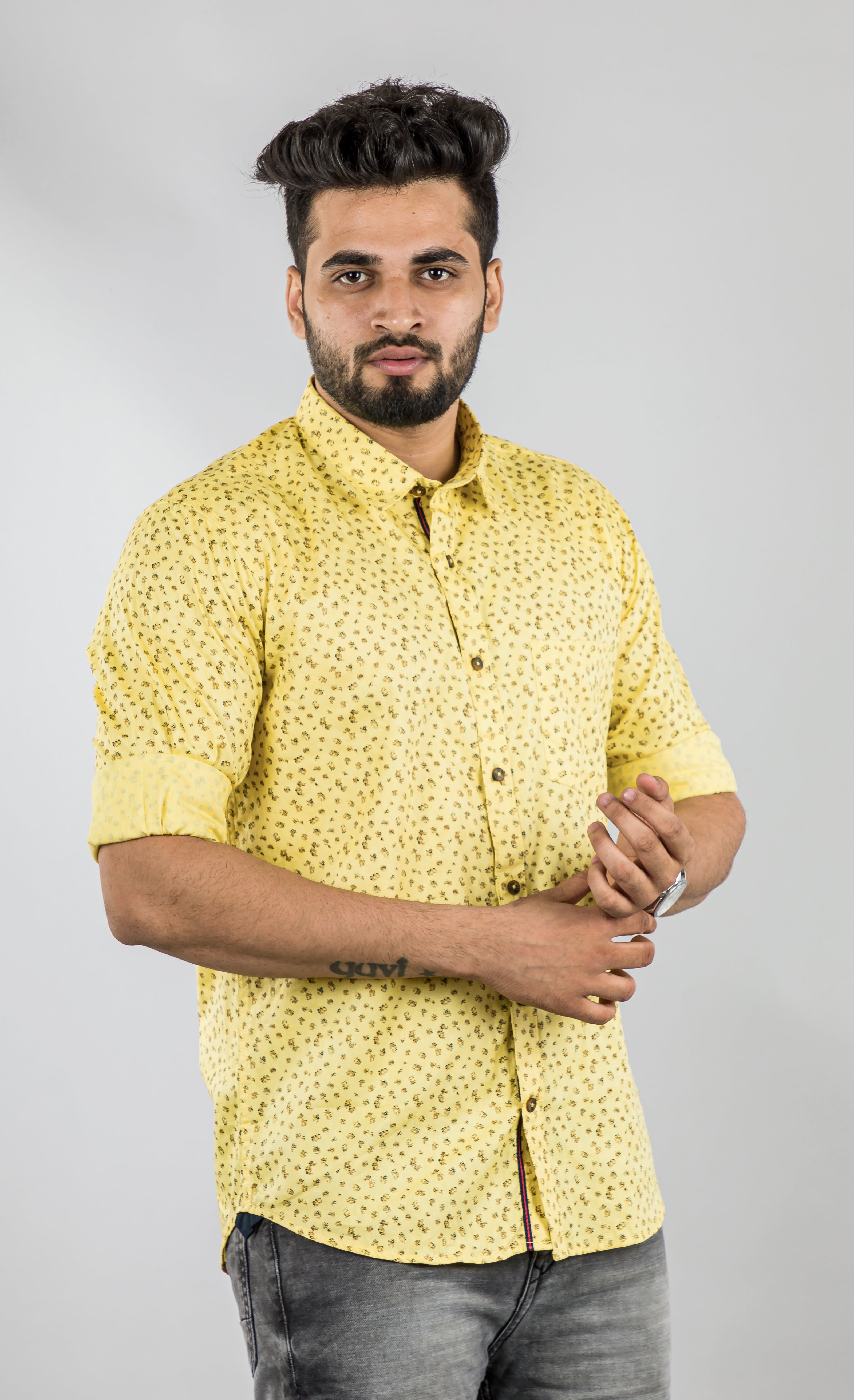 Men's Corn Yellow Printed Shirt
