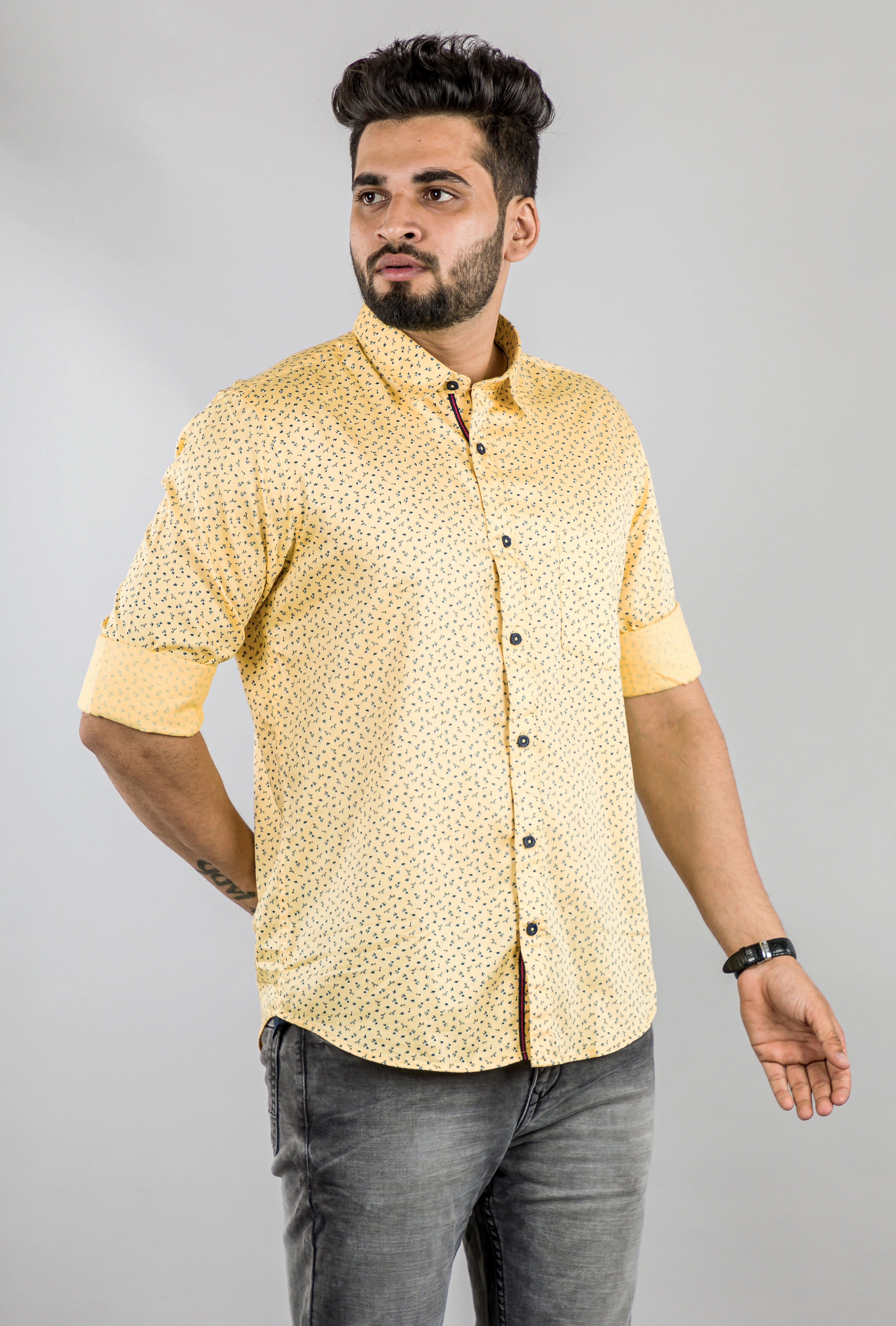 Men's Lemon Yellow Printed Shirt