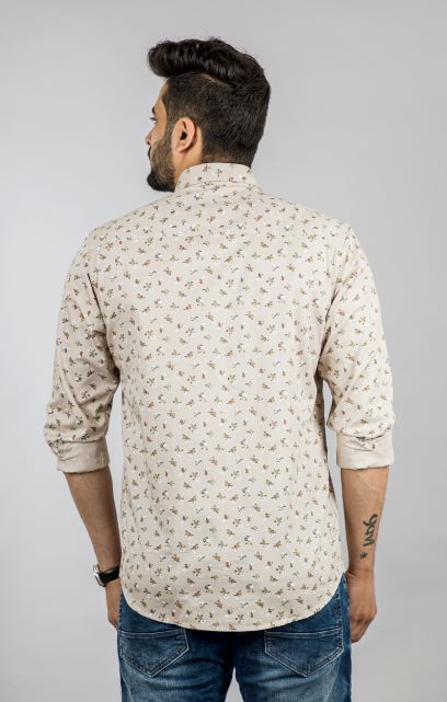 Men's Beige Flower printed Shirt