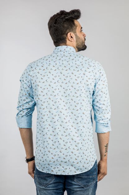 Men's Sky Blue Flower Printed Shirt