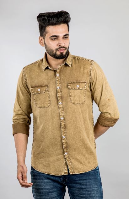 Men's Dark Khakhi Double Pocket Shirt