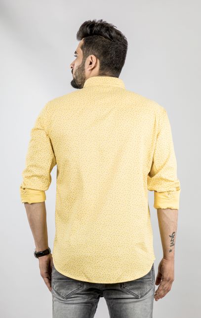 Men's Creyola Lemon Yellow Printed Shirt