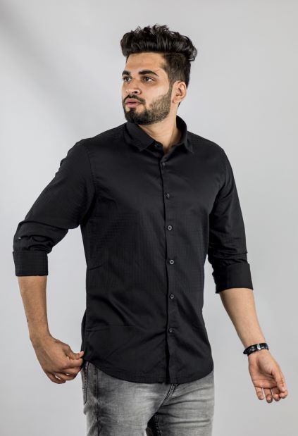 Men's Solid Ink Black Shirt
