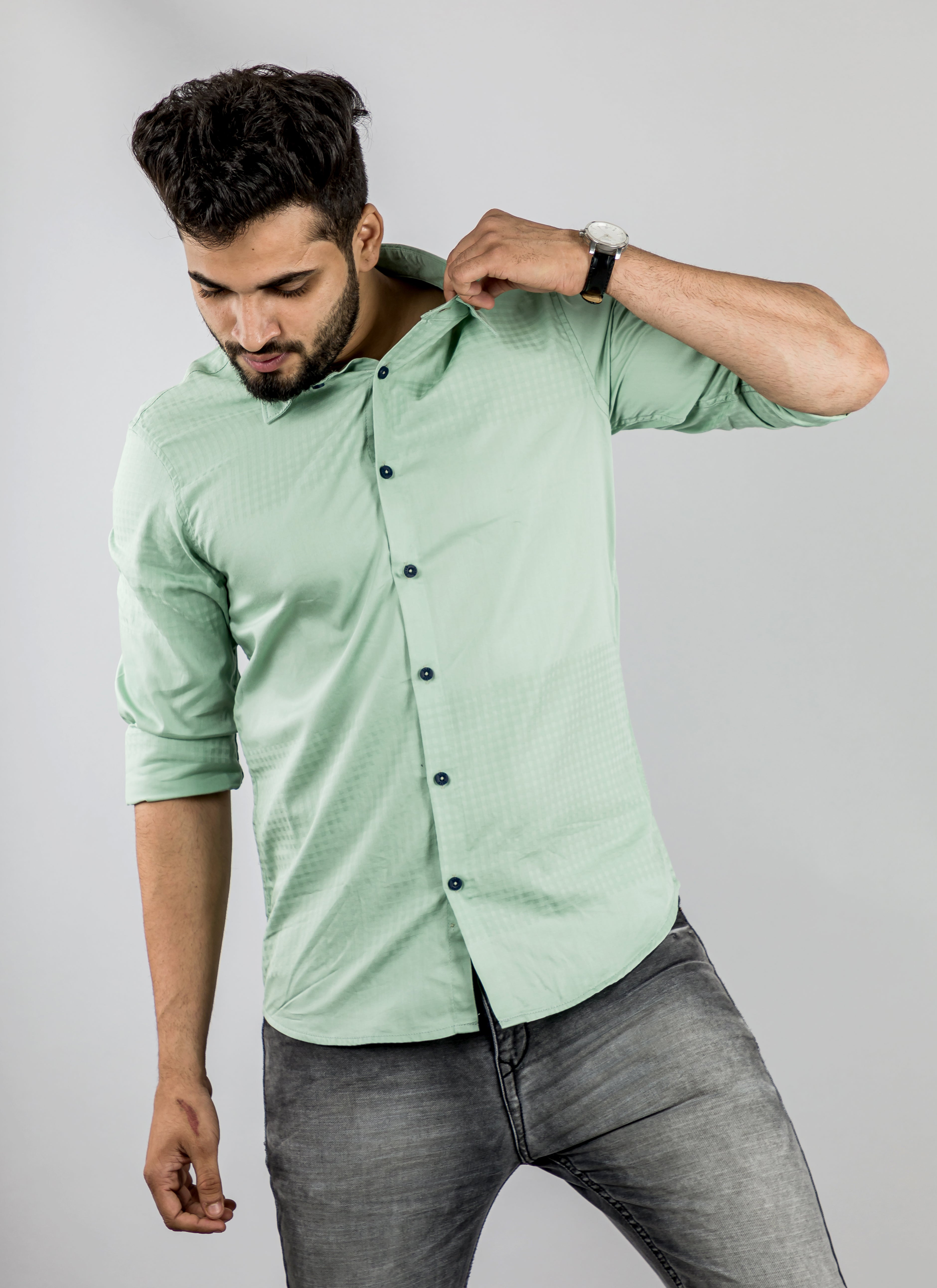 Men's Solid Mint Green Shirt