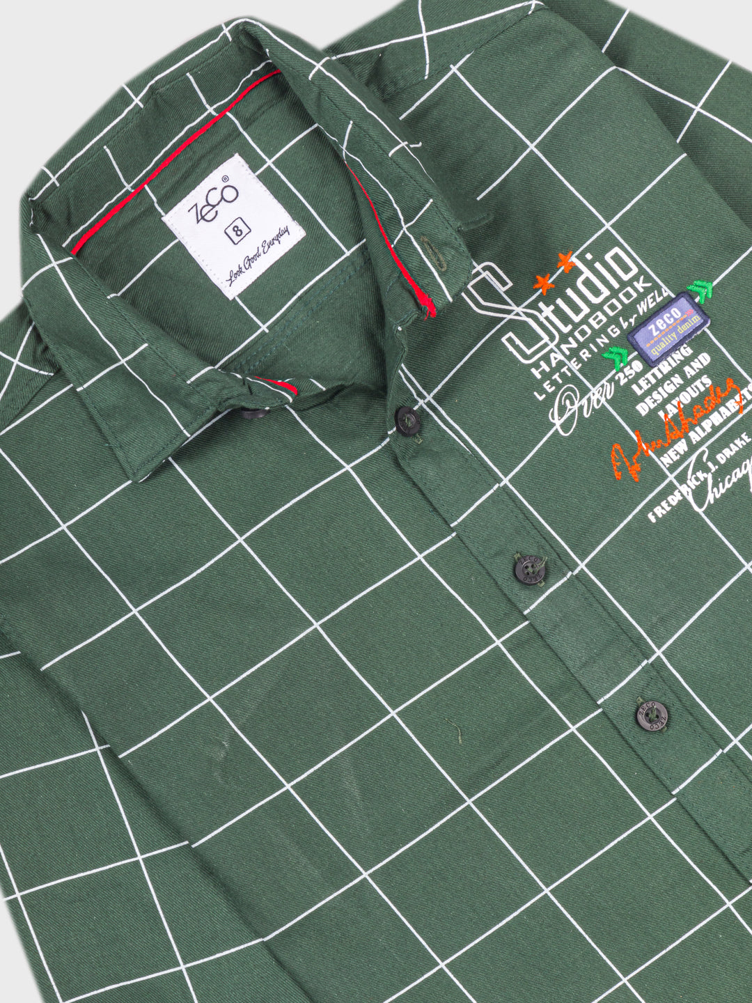 Kid's Olive Green Window Checked Shirt